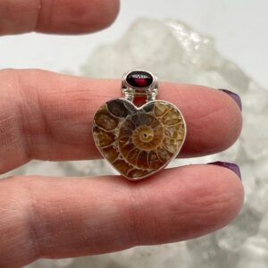 Ammonite And Garnet Heart Pendant