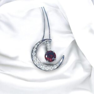Crescent Moon Red Garnet Necklace Full 925 Sterling Silver Two Pendant One Necklace January Birthstone Chain #1122