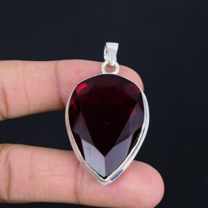 Faceted Mozambique Garnet Pendant: Handmade 925 Sterling Silver Vintage Jewelry