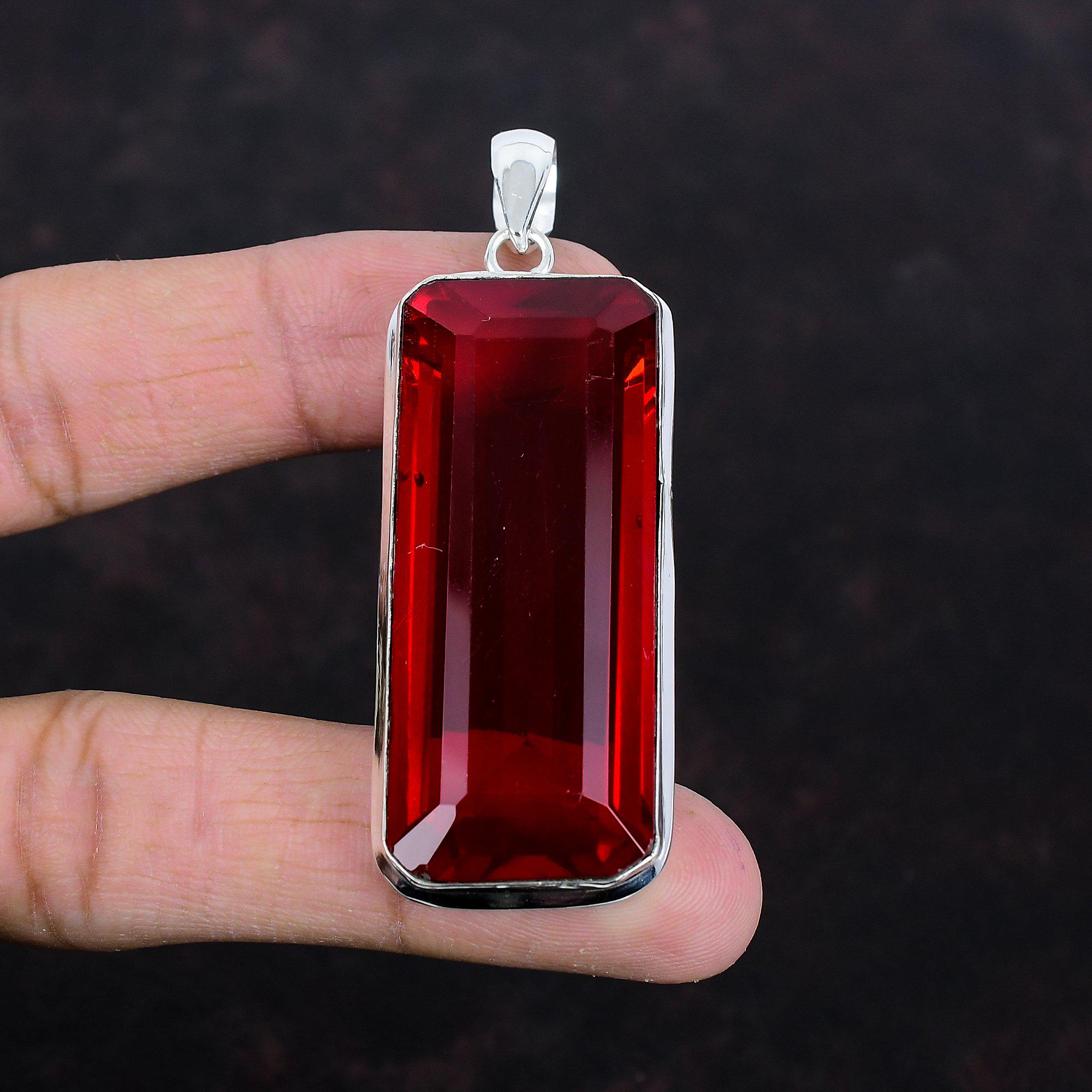Faceted Mozambique Garnet Pendant: Handmade 925 Sterling Silver Boho Jewelry