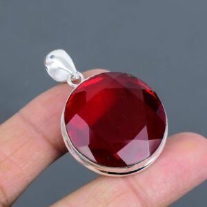 Faceted Mozambique Garnet Pendant: Round Sterling Silver Handmade Jewelry