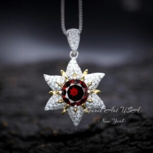 Gemstone Star Red Garnet Necklace - 18kgp Sterling Silver - 6 Point Star Garnet Pendant - 2ct Hexagram Red Garnet Jewelry #876