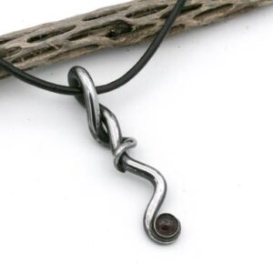 Hand Forged Iron Pendant with Garnet