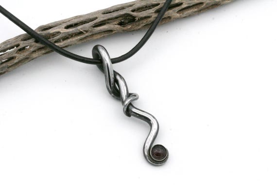 Hand Forged Iron Pendant With Garnet Hand Forged Iron Pendant With Garnet