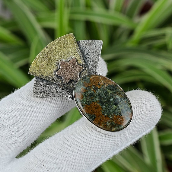 Handmade Grass Garnet Pendant: 925 Sterling Silver, 18k Gold & Rose Gold Plated