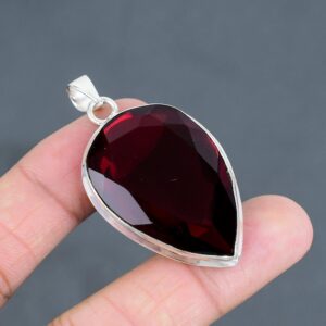 Handmade Mozambique Garnet Pendant: Pear Gemstone, 925 Sterling Silver