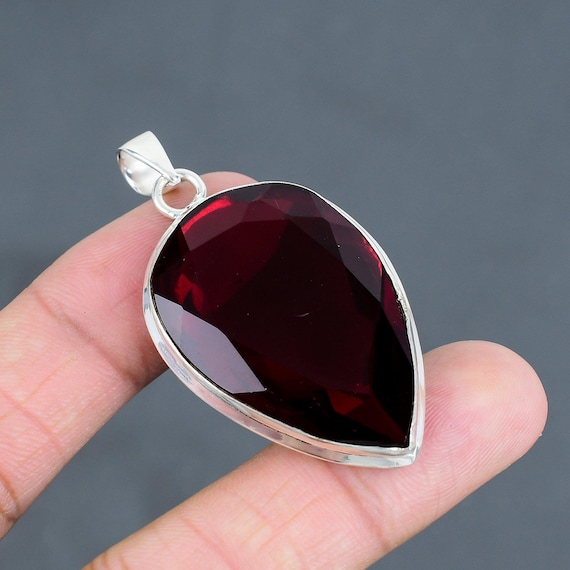 Handmade Mozambique Garnet Pendant: Pear Gemstone, 925 Sterling Silver Handmade Mozambique Garnet Pendant: Pear Gemstone, 925 Sterling Silver