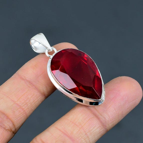 Handmade Pear Mozambique Garnet Pendant: 925 Sterling Silver Jewelry Handmade Pear Mozambique Garnet Pendant: 925 Sterling Silver Jewelry