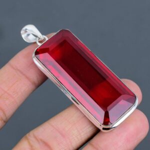 Handmade Radiant Mozambique Garnet Pendant: 925 Sterling Silver