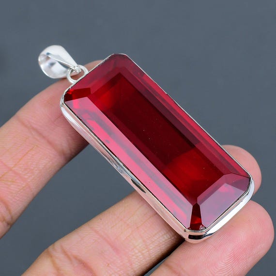 Handmade Radiant Mozambique Garnet Pendant: 925 Sterling Silver