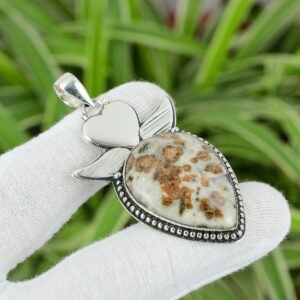 Handmade Spessartine Garnet In Limestone Pendant, 925 Sterling Silver