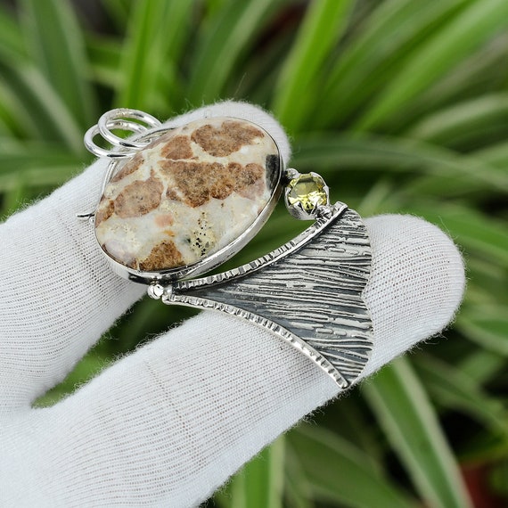 Handmade Spessartine Garnet & Lemon Quartz 925 Sterling Silver Pendant