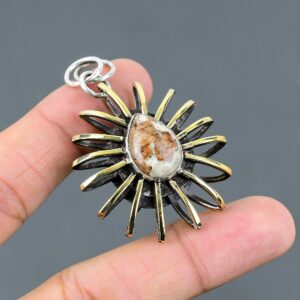 Handmade Spessartine Garnet & Limestone 925 Sterling Silver Pendant