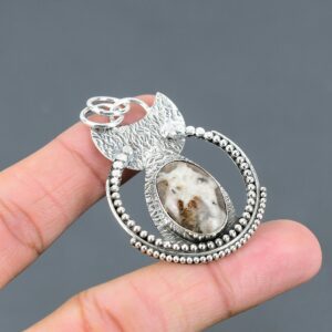 Handmade Spessartine Garnet & Limestone 925 Sterling Silver Pendant