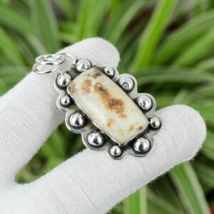 Handmade Spessartine Garnet Limestone Pendant: 925 Sterling Silver Boho Jewelry