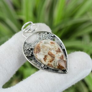Handmade Spessartine Garnet Limestone Pendant: 925 Sterling Silver