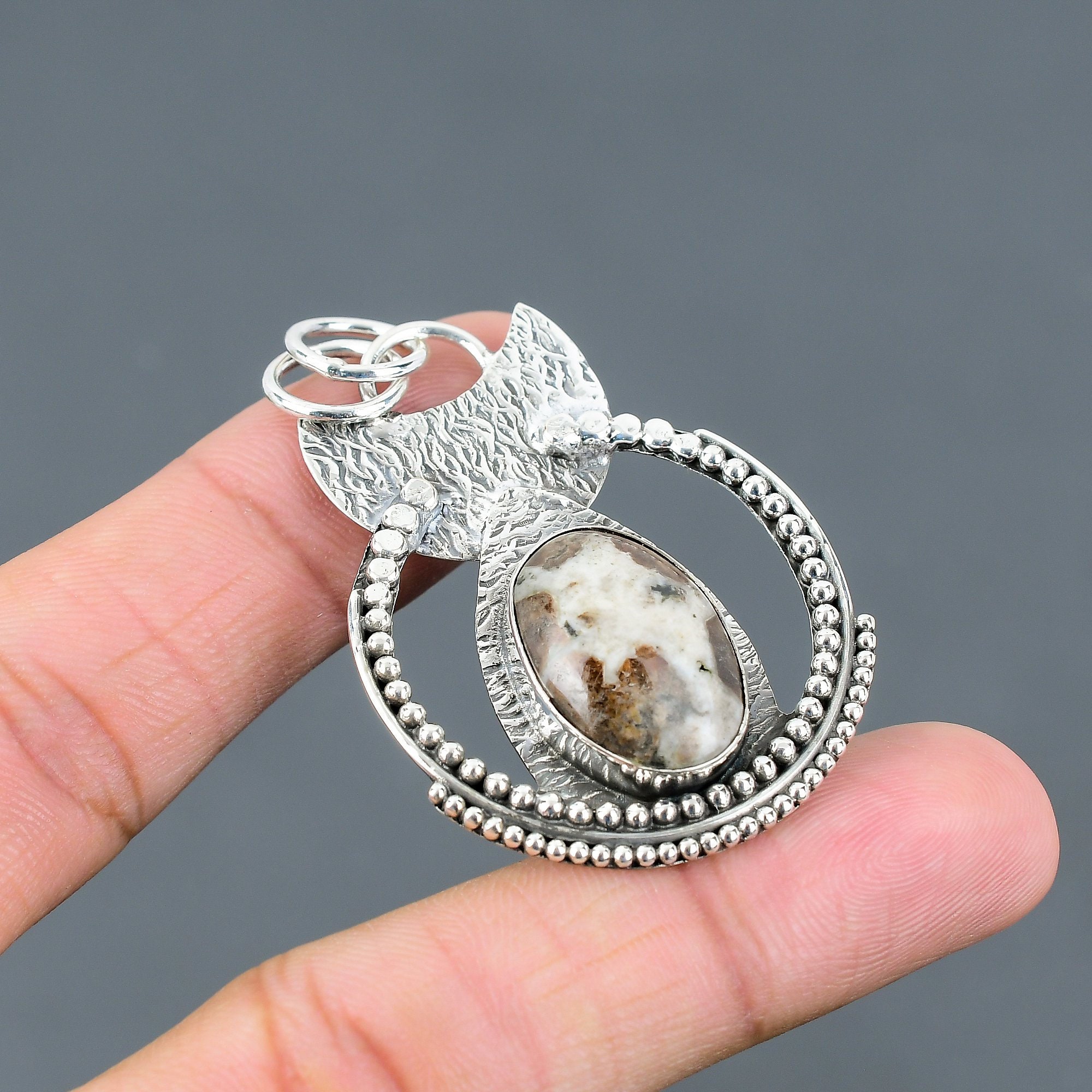 Handmade Spessartine Garnet Limestone Pendant: 925 Sterling Silver Jewelry Handmade Spessartine Garnet Limestone Pendant: 925 Sterling Silver Jewelry