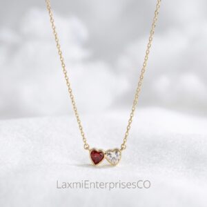 Garnet Heart Pendant Necklace In 925 Sterling Silver Gold Finish