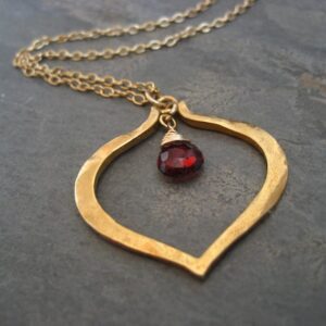 lotus heart rhodolite garnet necklace- heavy vermeil pendant and goldfilled chain