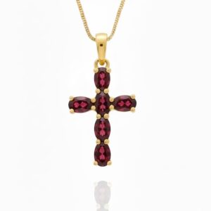Natural Garnet Cross Pendant: 925 Sterling Silver Gemstone Necklace