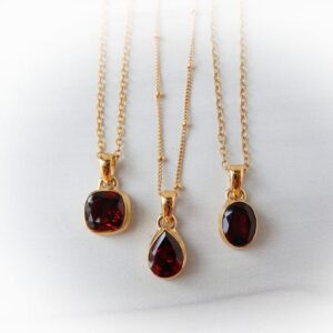 Garnet Necklace Gold Vermeil • Red Garnet Pendant • Gold Over Silver Garnet Necklace • Genuine Faceted Garnet Gemstone • January Birthstone