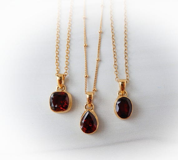 Garnet Necklace Gold Vermeil • Red Garnet Pendant • Gold Over Silver Garnet Necklace • Genuine Faceted Garnet Gemstone • January Birthstone Garnet Necklace Gold Vermeil • Red Garnet Pendant • Gold Over Silver Garnet Necklace • Genuine Faceted Garnet Gemstone • January Birthstone