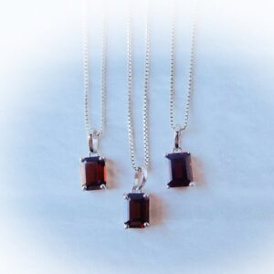 Garnet Necklace Sterling Silver • Red Gemstone Pendant • Emerald Cut Stone • Healing Crystal • January Birthstone • Holiday Gift For Her