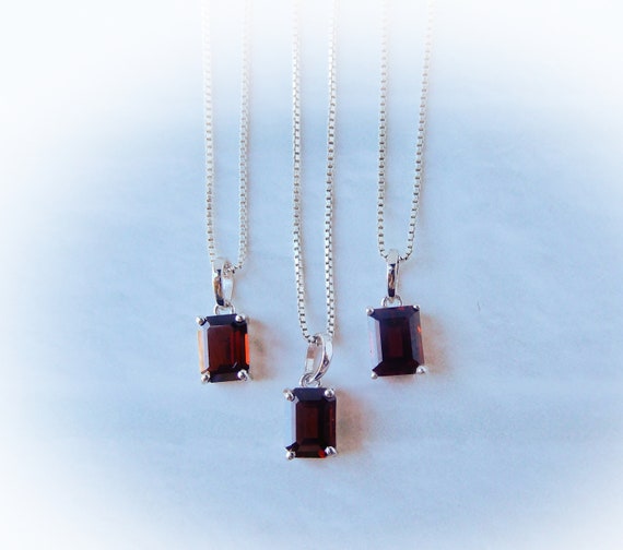 Garnet Necklace Sterling Silver • Red Gemstone Pendant • Emerald Cut Stone • Healing Crystal • January Birthstone • Holiday Gift For Her