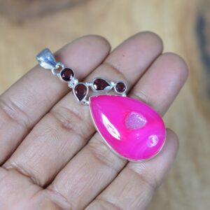 Pink Solar Druzy 925 Sterling Silver Garnet Gemstone Jewelry Pendant Pink Solar Druzy 925 Sterling Silver Garnet Gemstone Jewelry Pendant
