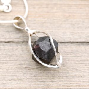 Raw Garnet Sterling Silver Cage Pendant Necklace