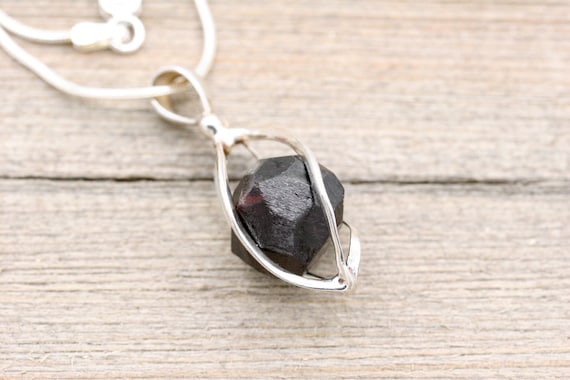 Raw Garnet Sterling Silver Cage Pendant Necklace Raw Garnet Sterling Silver Cage Pendant Necklace