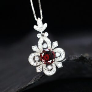 Red Garnet Necklace - Gemstone Flower Pendant - 18kgp @ Sterling Silver - Garnet Jewelry #604