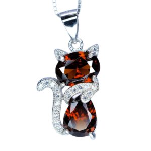 Spessartite Garnet Necklace - 18kgp @ Sterling Silver - Gemstone Kitty Cat Pendant - Pet Lover Gift - Kitten Garnet Jewelry #212