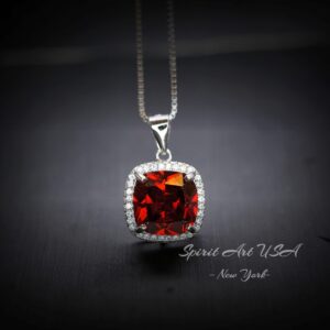 Spessartite Garnet Necklace 5ct Large Square Garnet Pendant - 18kgp Sterling Silver Solitaire Red Orange Garnet Jewelry Lab Created Gem #441