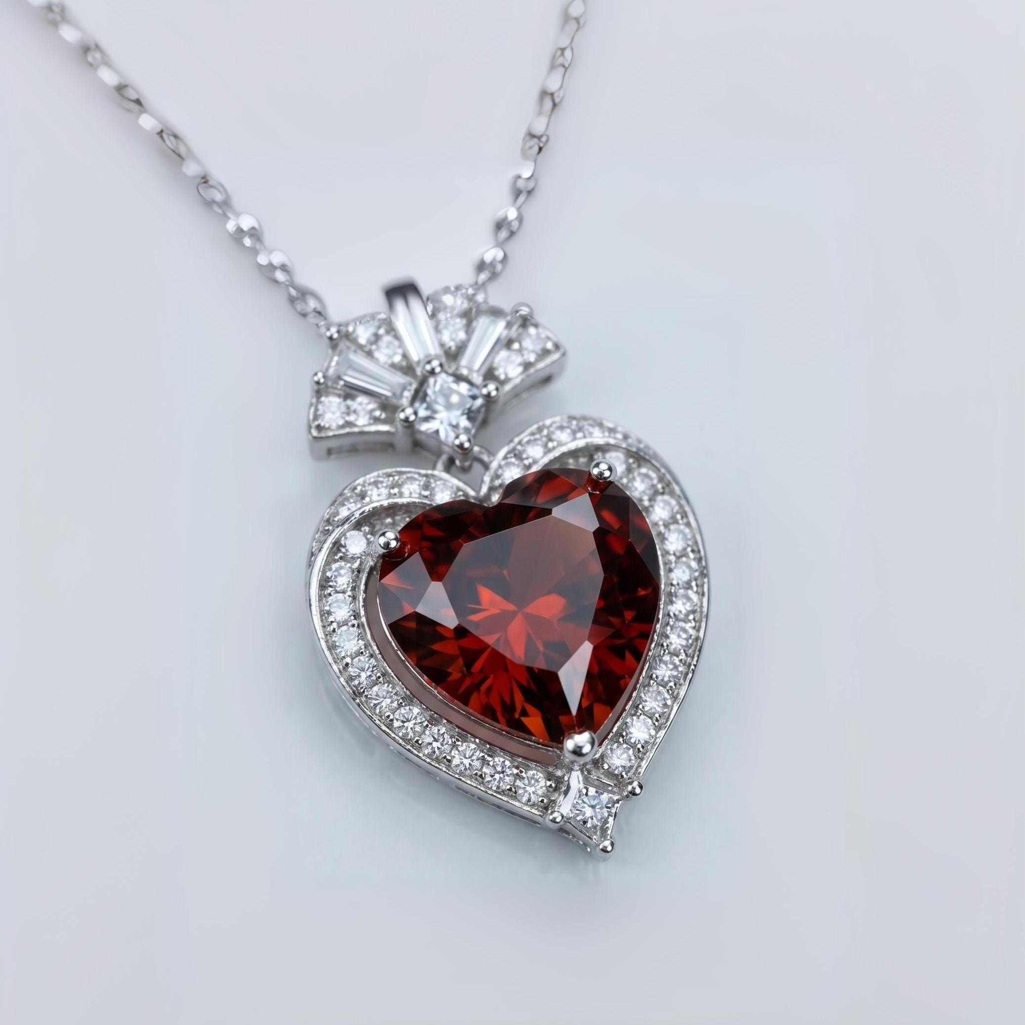 Spessartite Garnet Necklace - 9mm Orange Red Heart Pendant - 18kgp @ Sterling Silver - Chain - 3 Ct Orange Garnet Jewelry #607