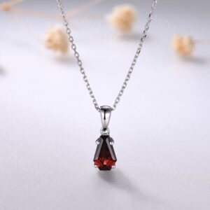 Tiny Coffin Pendant, Blood Red Garnet Coffin Necklace White Gold Alternative Gothic January Birthstone Necklace Coffin Silver Pendant Casket