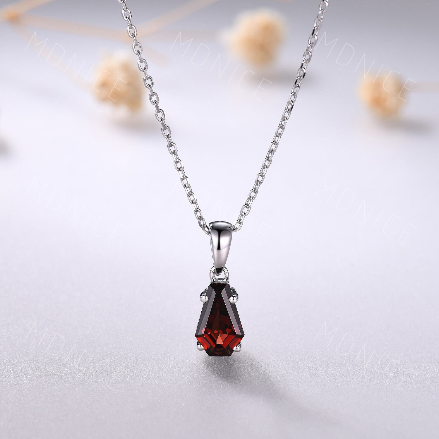 Tiny Coffin Pendant, Blood Red Garnet Coffin Necklace White Gold Alternative Gothic January Birthstone Necklace Coffin Silver Pendant Casket