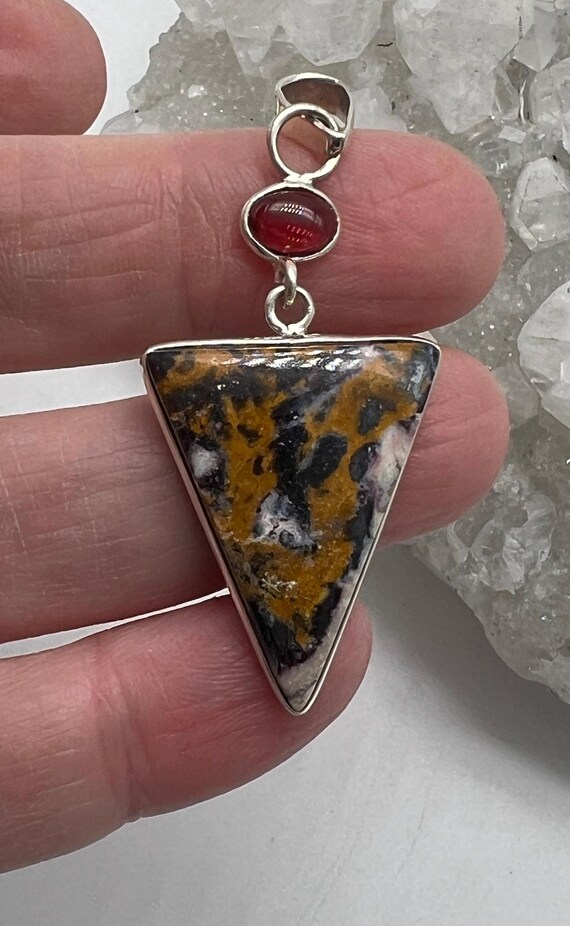 Unique Indian Blanket And Garnet Pendant