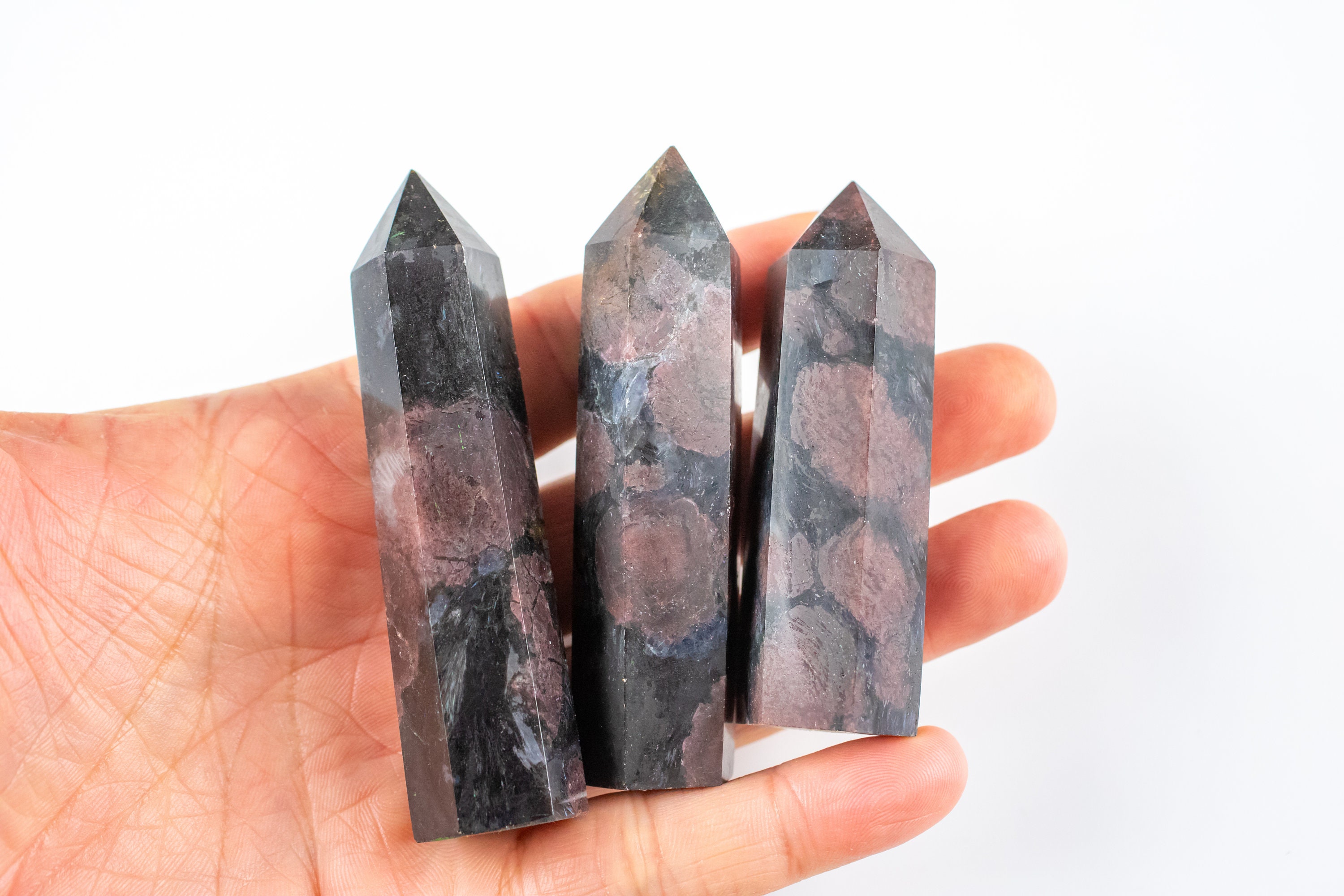 1 Pc Natural Arfvedsonite With Garnet  Obelisk Tower Point Wand Healing Crystal