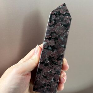Garnet Arfvedsonite Crystal Tower – Natural Garnet Obelisk – Polished Crystal Point for Home Decor - Imperfection: See Description