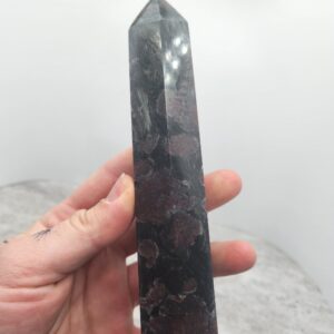 Garnet with Astrophyllite Fireworks Stone Quartz Natural Crystal Tower - Natural Gemstone Décor - Display Wand Tower with Point #4581