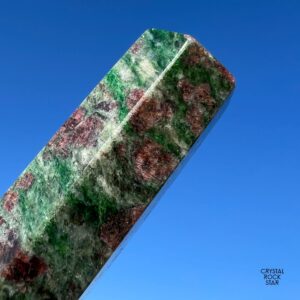 Eclogite Point Wand Tower, Natural Garnet, Jade, Kyanite, Peridot - Standing Genuine Crystal Grid Obelisk Generator Stone Decor 3.8"