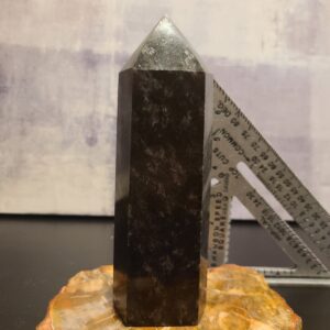 Large Arfvedsonite and Garnet Tower | 7.5" Tall Polished Crystal | 1301g | Bold Black Crystal Point | Home or Office Decor