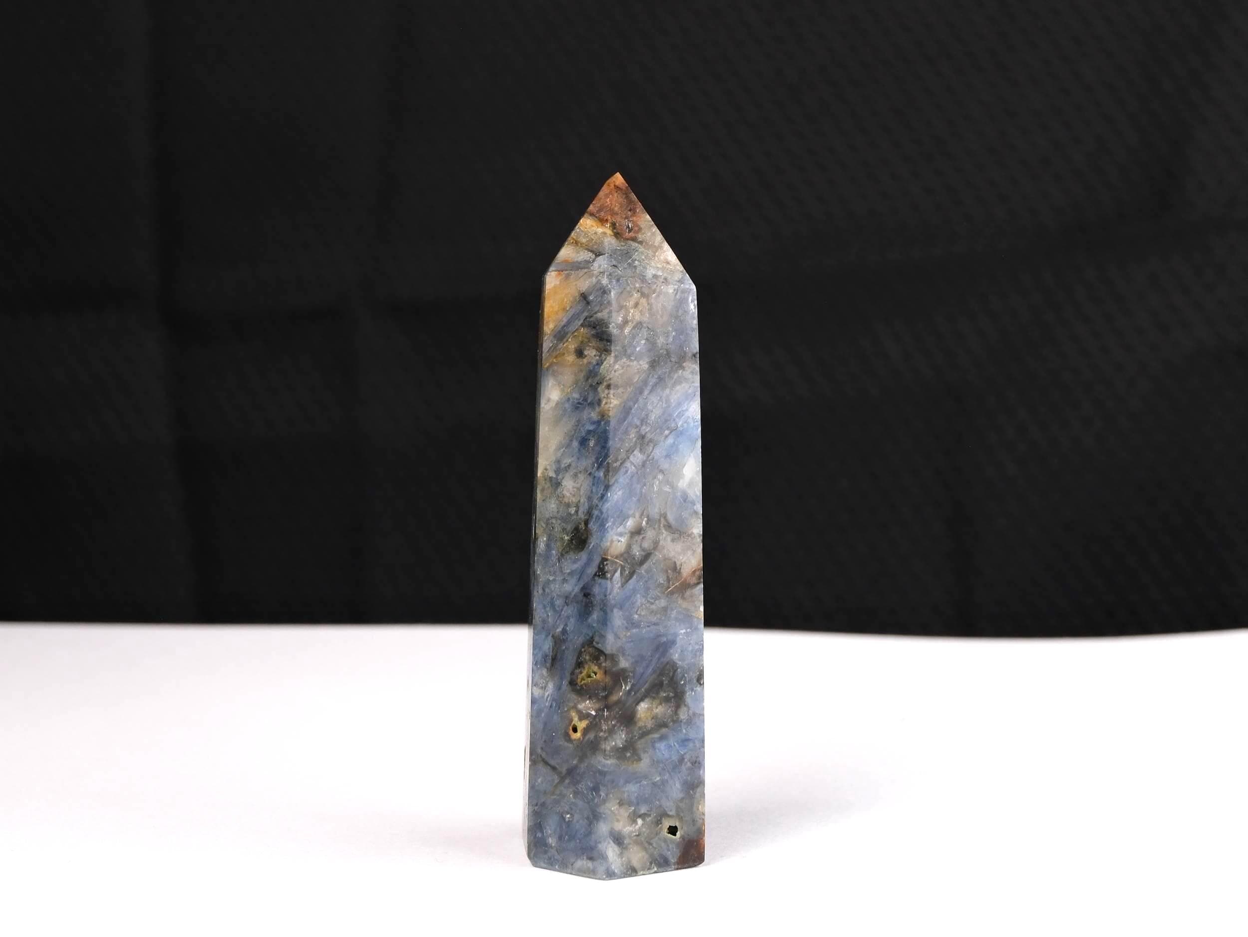 Polished Blue Kyanite Point - Kyanite Crystal With Almandine Garnet Tower Archive Specimen Polished Blue Kyanite Point - Kyanite Crystal With Almandine Garnet Tower Archive Specimen