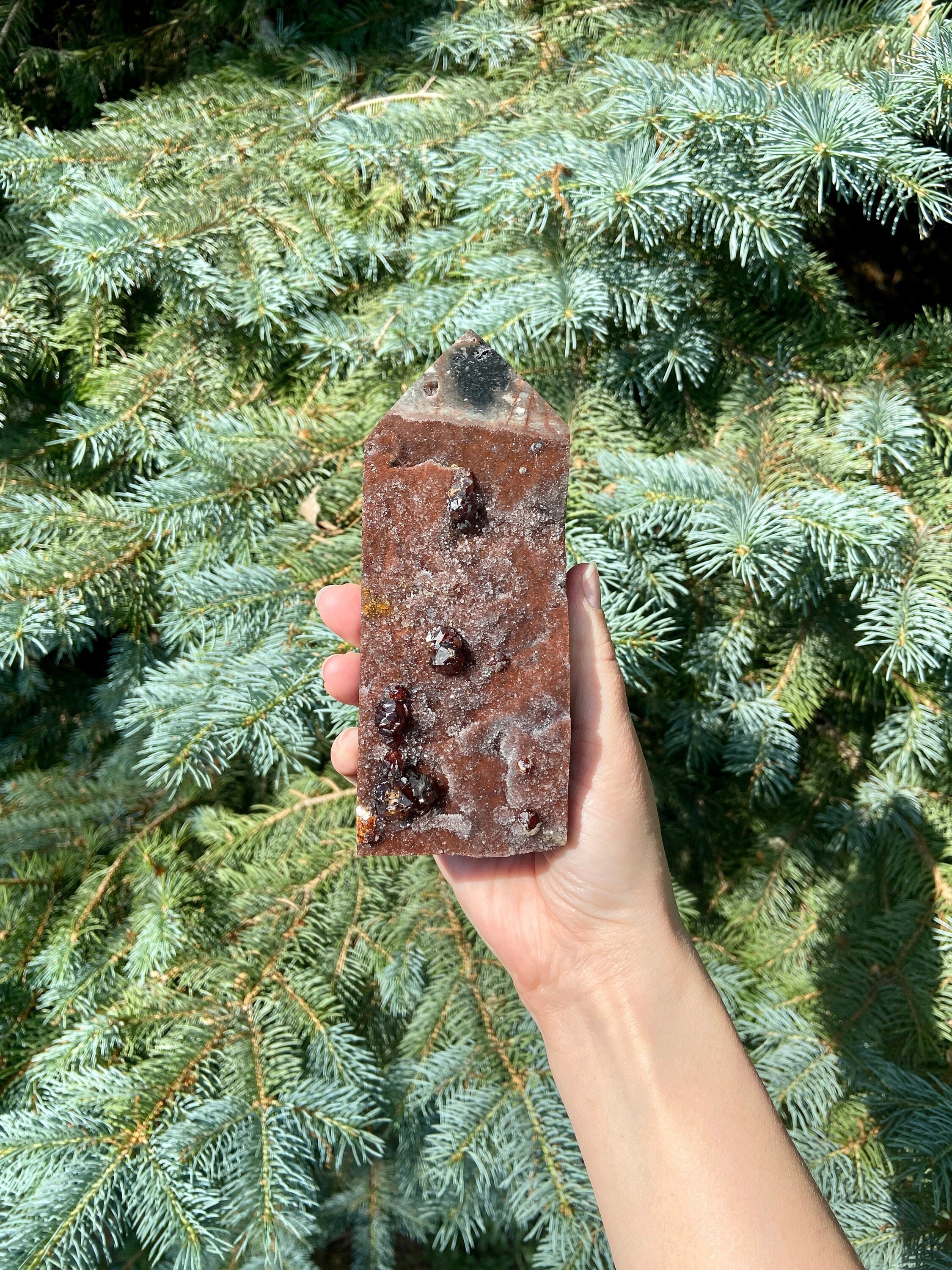 Sphalerite With Garnet Tower, Twr176, Druzy Sphalerite Crystal Sphalerite With Garnet Tower, Twr176, Druzy Sphalerite Crystal