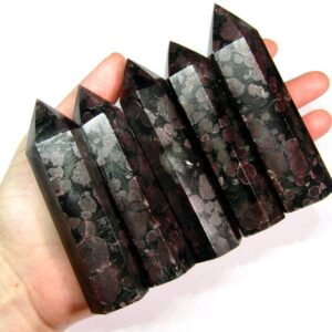 Garnet Tower - Garnet Arfvedsonite Crystal Point - Natural Garnet Arfvedsonite Crystal Obelisk Carving