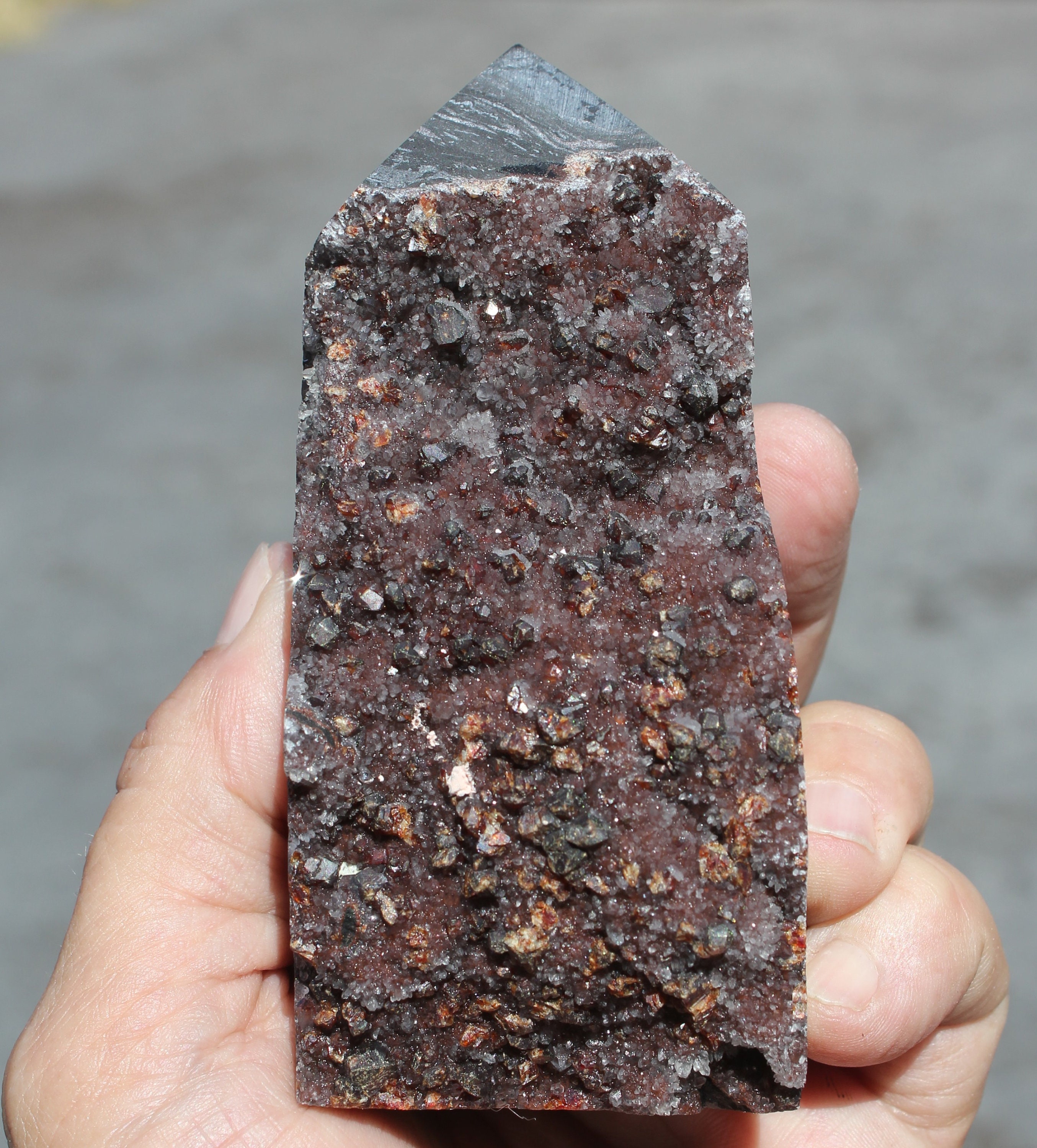 Garnet Tower Displays * 4 Choices W/ Sparkly Druzy, Standing Carved Crystal Mineral Cluster * Red + Orange Color * South Africa