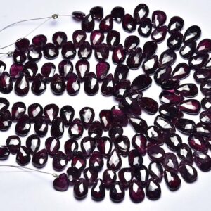 Rare Moss Garnet Briolette Beads - 7.50 Inches - Natural Garnet Faceted Pear Briolettes - Size Is 8x6 - 11x7mm #1934