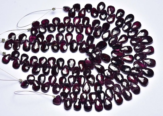 Rare Moss Garnet Briolette Beads - 7.50 Inches - Natural Garnet Faceted Pear Briolettes - Size Is 8x6 - 11x7mm #1934