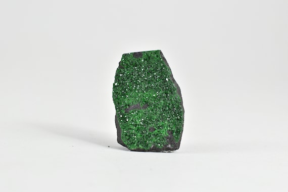 Raw Uvarovite Green Garnet Crystals On Matrix, Mineral Specimen